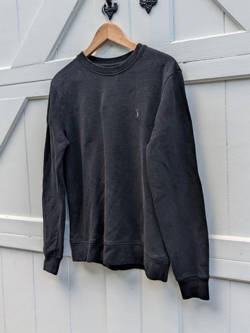 AllSaints Washed Black Raven Ramskull Embroidered Crewneck Sweatshirt
